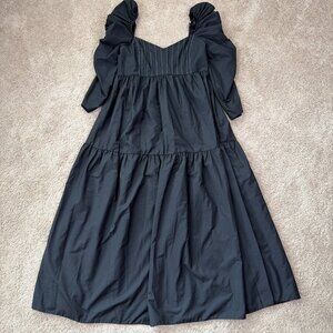 Topshop Maxi Dress Womens 10 Black Tiered Regency Empire Puff Sleeve Whimsigoth